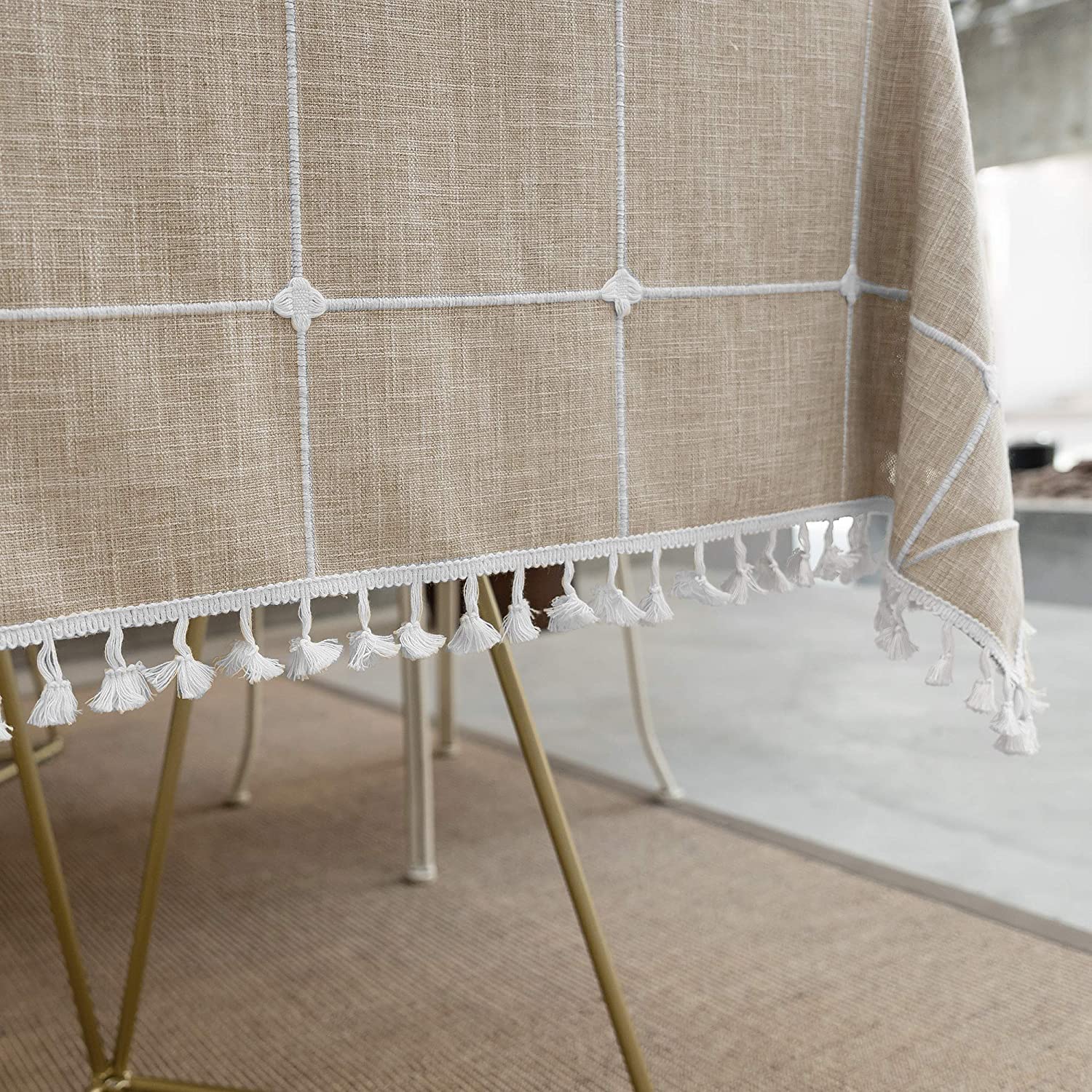 Checkered Tassel Tablecloth Washable Tablecloth Cotton Linen Waterproof Cloth by KIDOO – Baby Product UK