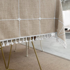 Checkered Tassel Tablecloth Washable Tablecloth Cotton Linen Waterproof Cloth by KIDOO – Baby Product UK