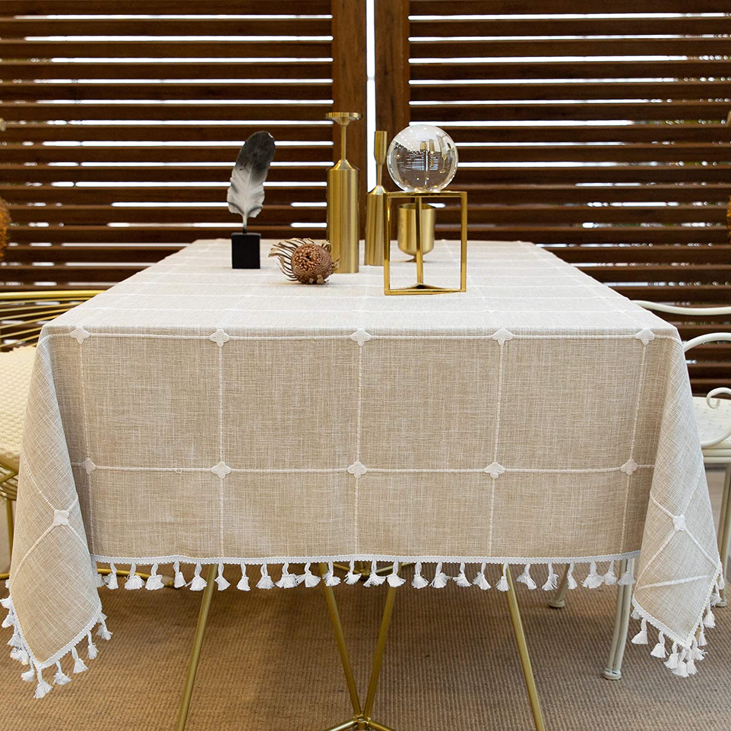 Checkered Tassel Tablecloth Washable Tablecloth Cotton Linen Waterproof Cloth by KIDOO – Baby Product UK