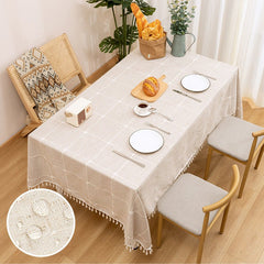 Checkered Tassel Tablecloth Washable Tablecloth Cotton Linen Waterproof Cloth by KIDOO – Baby Product UK