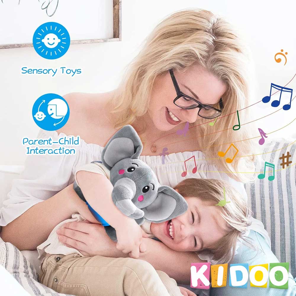 Musical Elephant Plush Toy – Soothing Lullabies, Lights & Sounds for Newborns by KIDOO – Baby Product UK