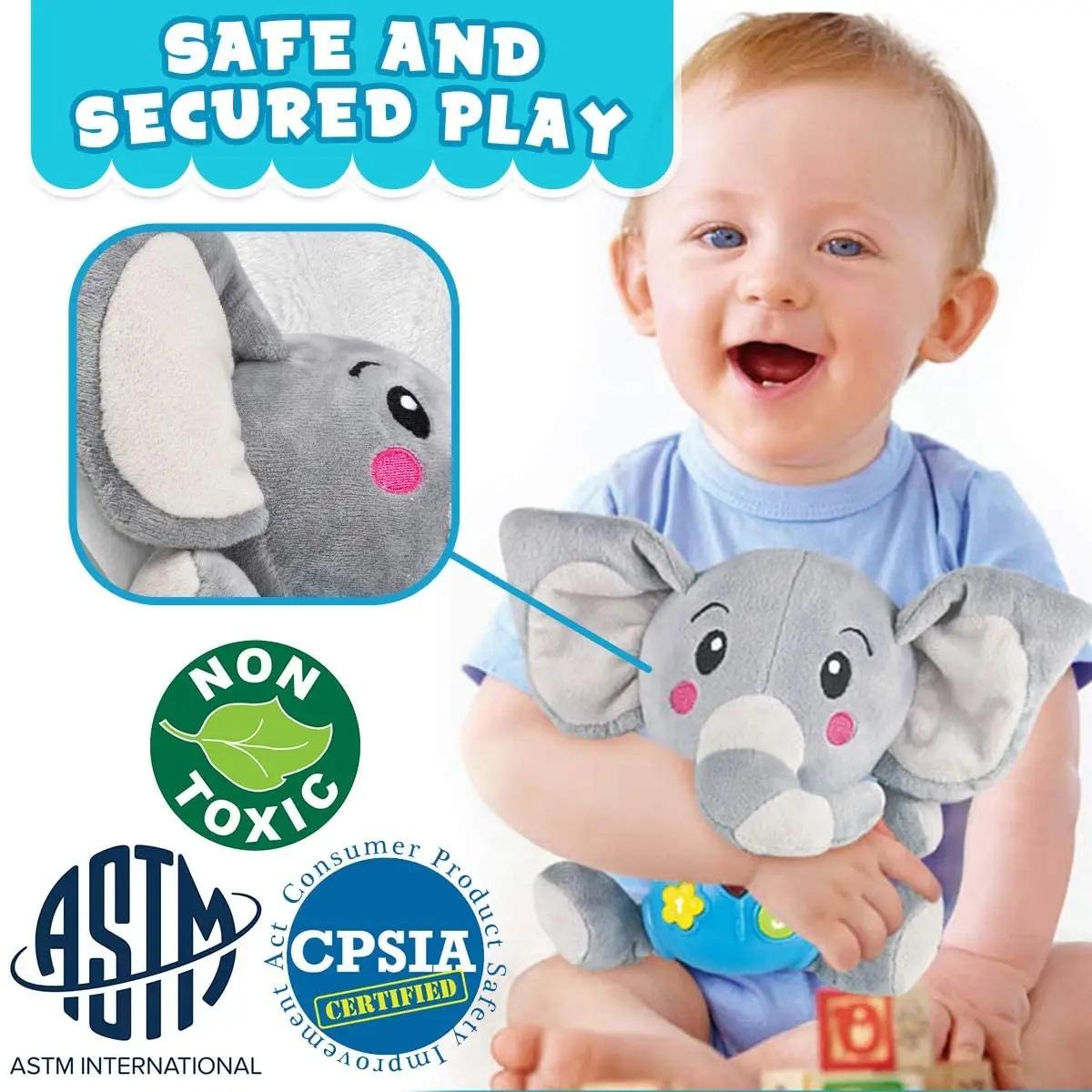 Musical Elephant Plush Toy – Soothing Lullabies, Lights & Sounds for Newborns by KIDOO – Baby Product UK