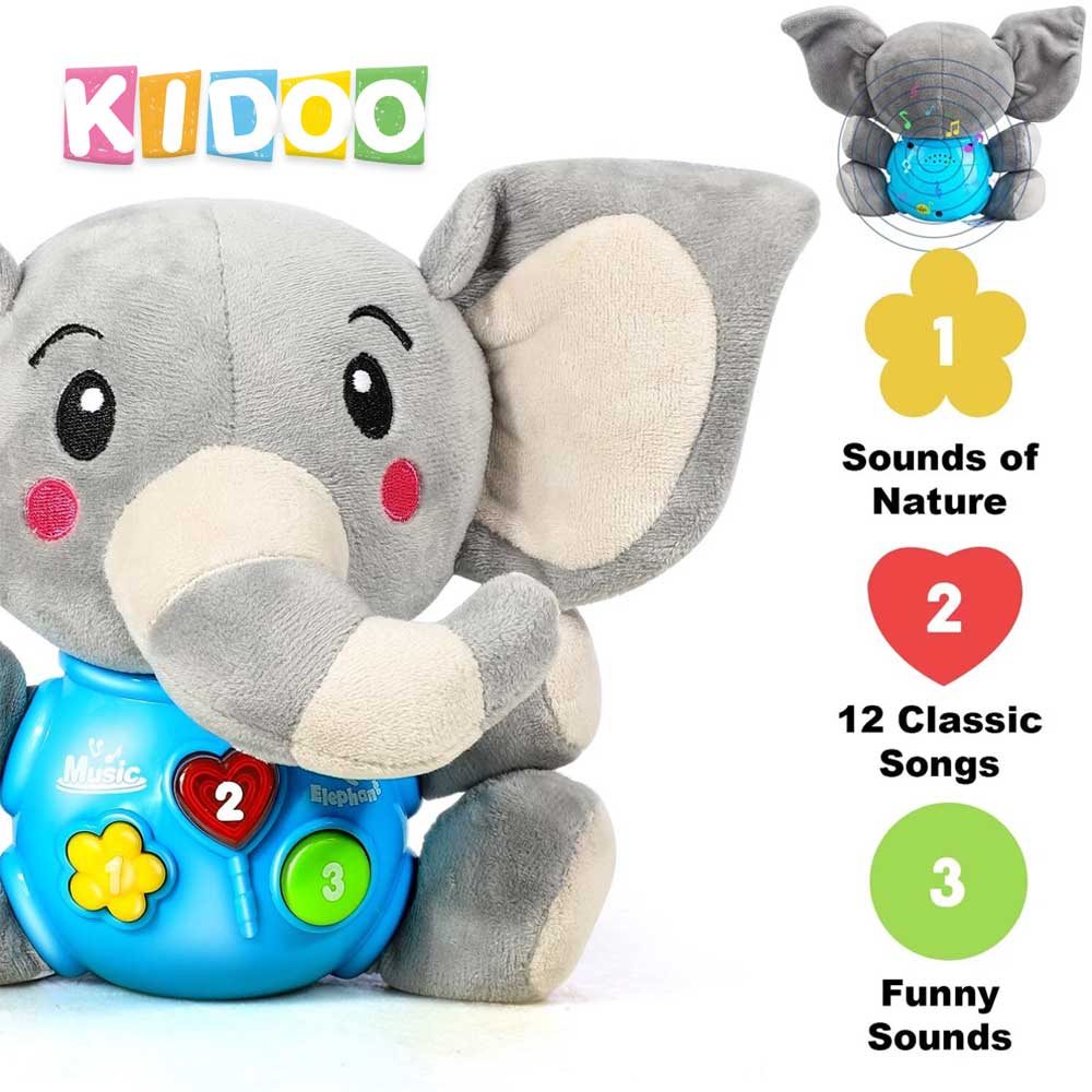 Musical Elephant Plush Toy – Soothing Lullabies, Lights & Sounds for Newborns by KIDOO – Baby Product UK