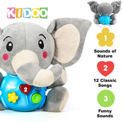 Musical Elephant Plush Toy – Soothing Lullabies, Lights & Sounds for Newborns by KIDOO – Baby Product UK