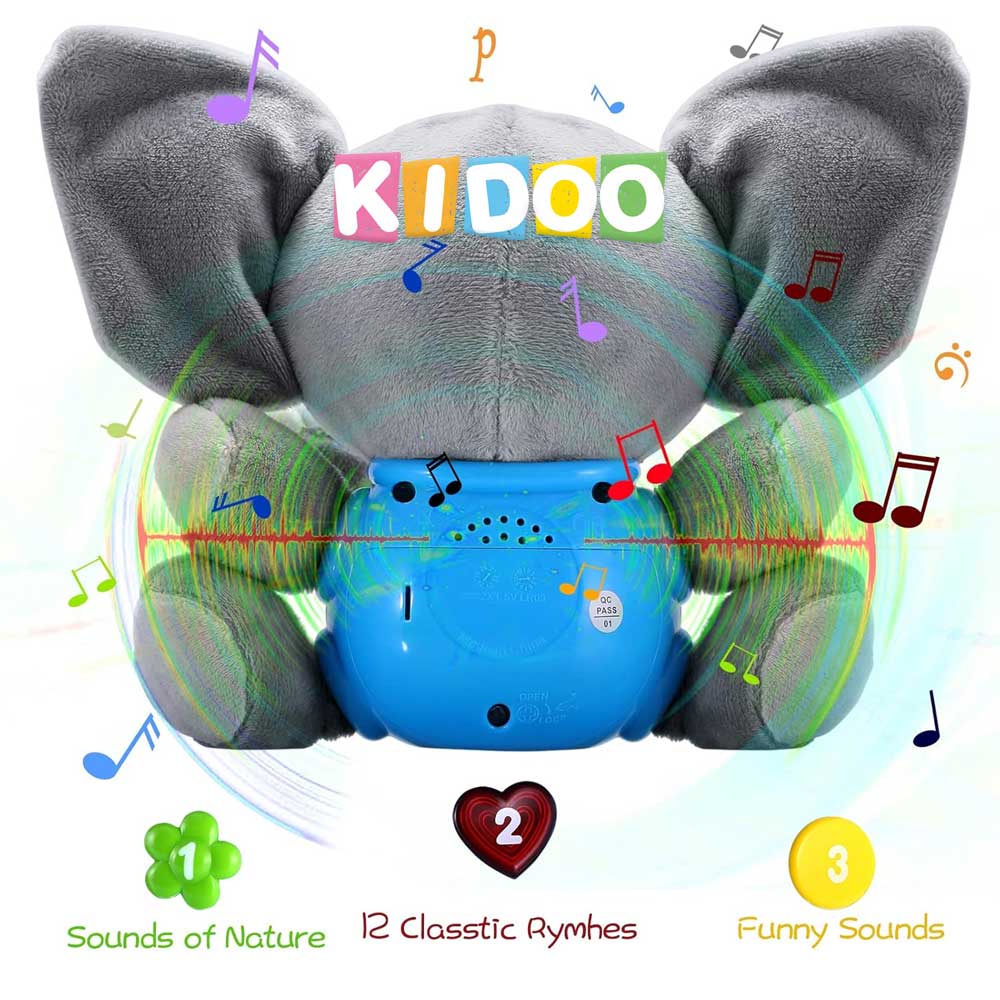 Musical Elephant Plush Toy – Soothing Lullabies, Lights & Sounds for Newborns by KIDOO – Baby Product UK