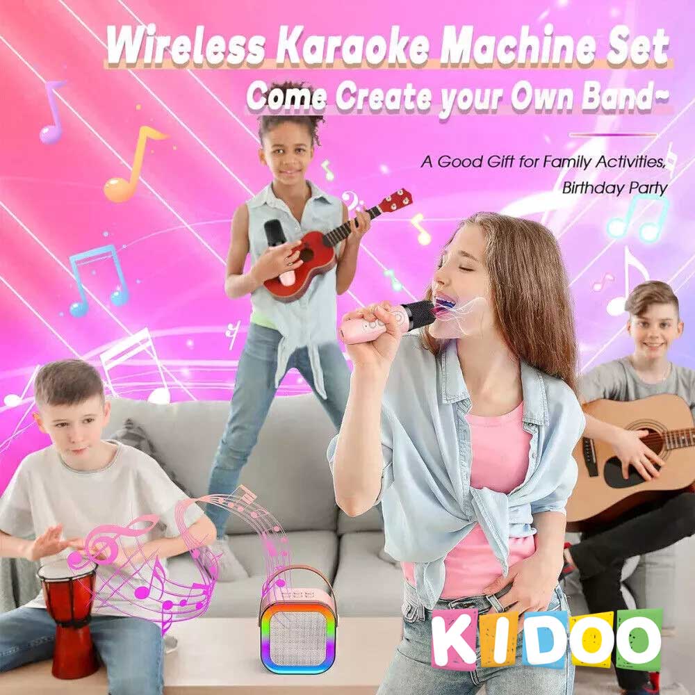 rtable Bluetooth Karaoke Machine with Microphones, Voice Effects & LED Lights – for Kids & Adults by KIDOO – Baby Product UK