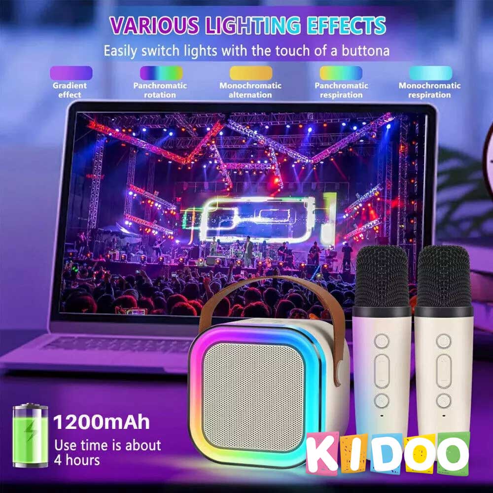 rtable Bluetooth Karaoke Machine with Microphones, Voice Effects & LED Lights – for Kids & Adults by KIDOO – Baby Product UK