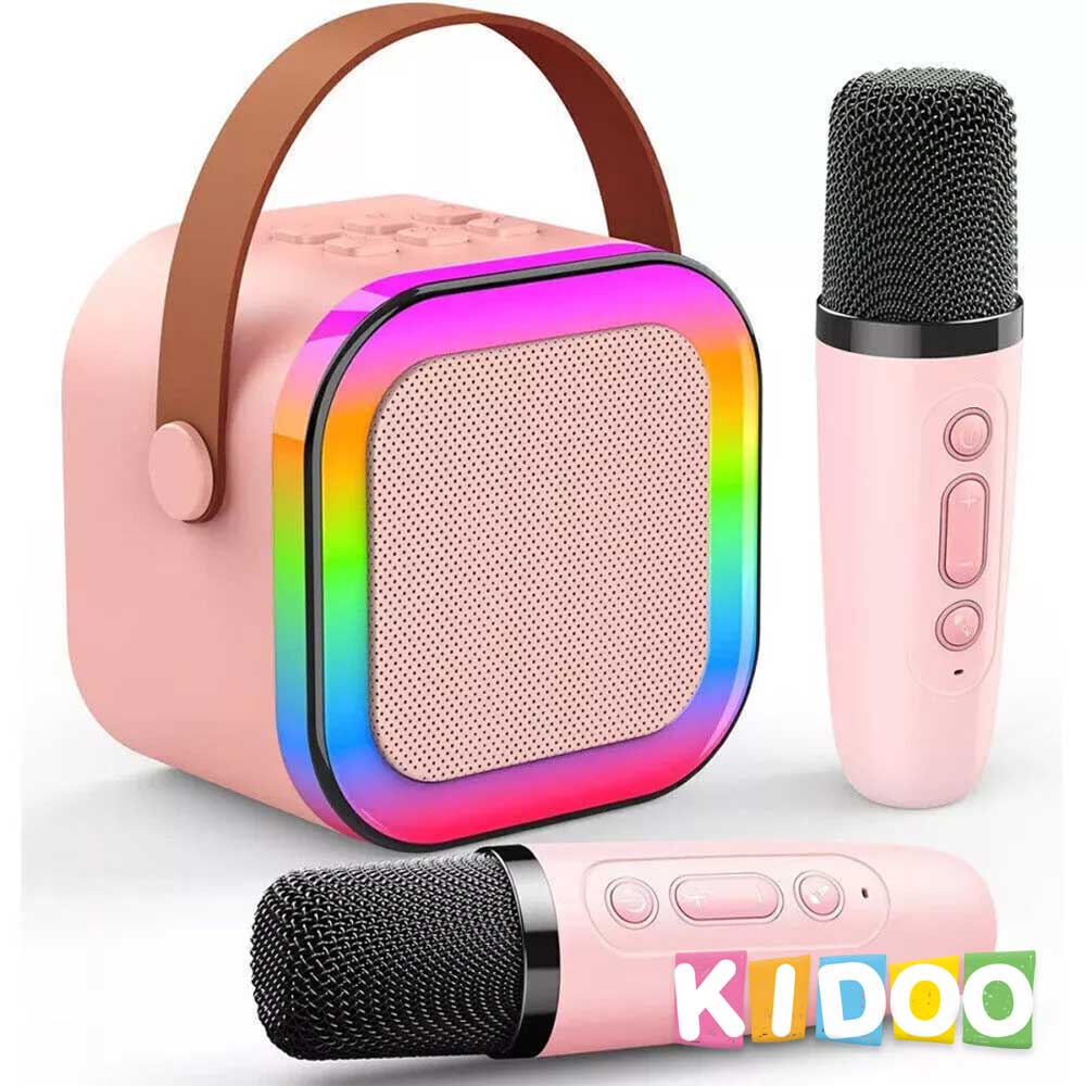 rtable Bluetooth Karaoke Machine with Microphones, Voice Effects & LED Lights – for Kids & Adults by KIDOO – Baby Product UK