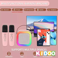 rtable Bluetooth Karaoke Machine with Microphones, Voice Effects & LED Lights – for Kids & Adults by KIDOO – Baby Product UK