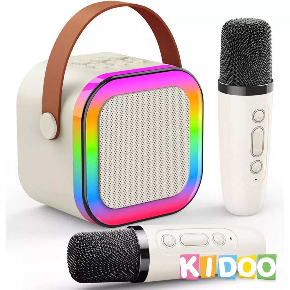 rtable Bluetooth Karaoke Machine with Microphones, Voice Effects & LED Lights – for Kids & Adults by KIDOO – Baby Product UK