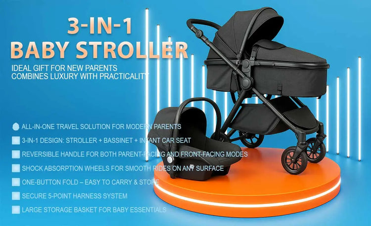 3-in-1 baby stroller with infant car seat and bassinet – luxury travel system for newborns