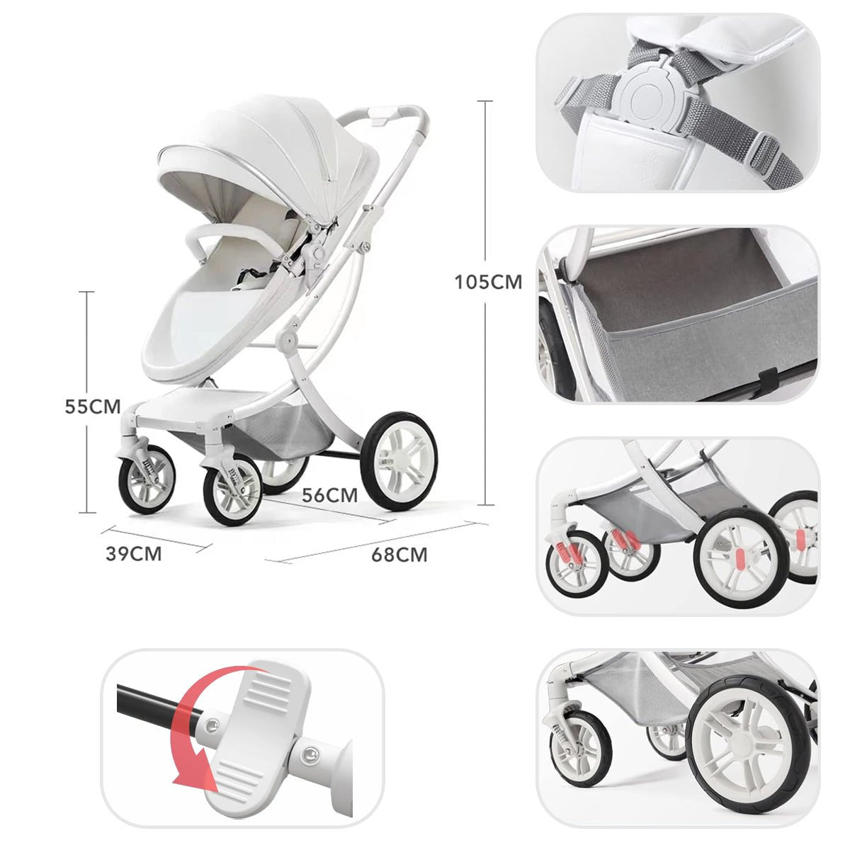 Eggshell Design Luxury 3 in1 Baby Pram Stroller ,Seat, Sleeping Basket,Folding High Landscape Pram Stroller,Newborn Pushchair With Aluminum Alloy Frame, by KIDOO – Baby Product UK