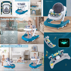 Feet Baby Walker Anti Fall Convertible Walker In To Push walker with Adjustable Speed Wheels & 2 Levels Height Adjustments & Detachable Toy Bar With Music & Light, by KIDOO – Baby Product UK
