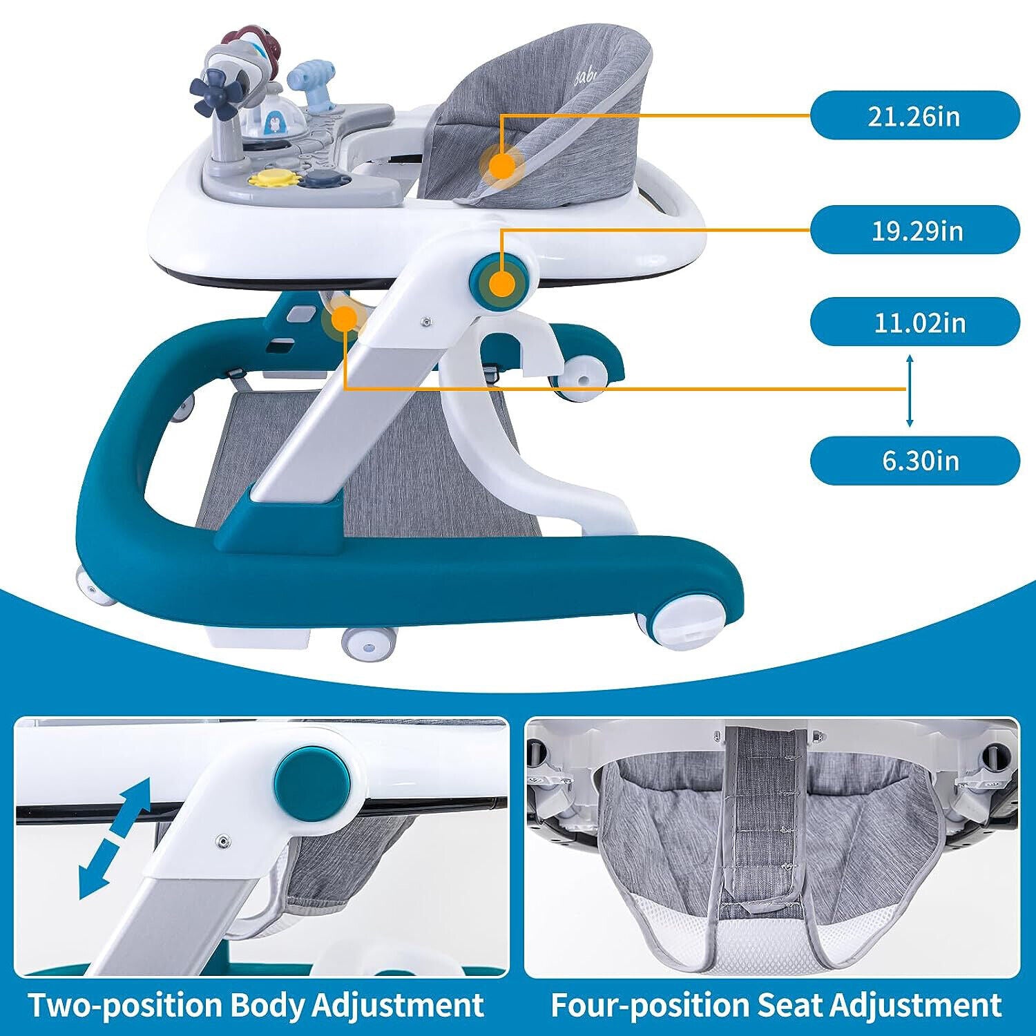 Feet Baby Walker Anti Fall Convertible Walker In To Push walker with Adjustable Speed Wheels & 2 Levels Height Adjustments & Detachable Toy Bar With Music & Light, by KIDOO – Baby Product UK
