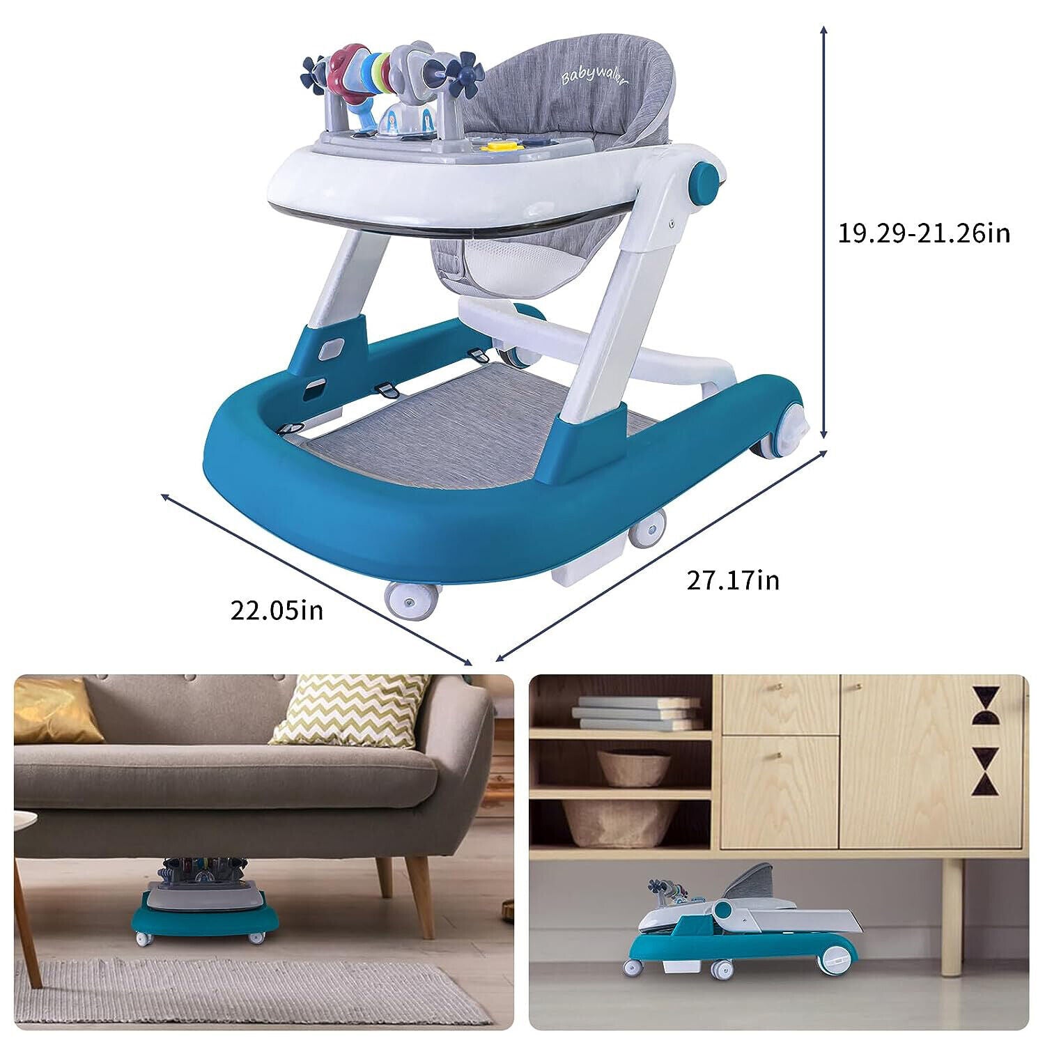 Feet Baby Walker Anti Fall Convertible Walker In To Push walker with Adjustable Speed Wheels & 2 Levels Height Adjustments & Detachable Toy Bar With Music & Light, by KIDOO – Baby Product UK