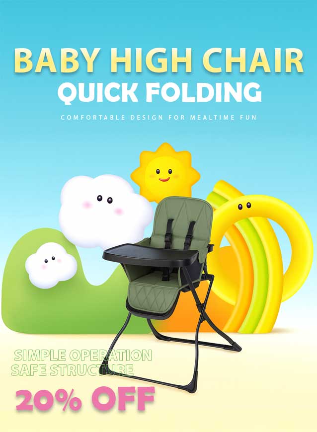 Foldable baby high chair with safety harness and tray – lightweight design in green color with 20% discount