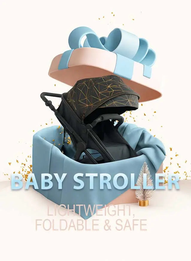 Lightweight foldable baby stroller in gift box with elegant canopy design – ideal for travel and daily use